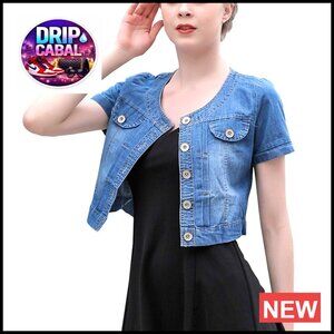 Women's Denim Jacket Short Sleeve Cotton Blend Summer Coat Lightweight